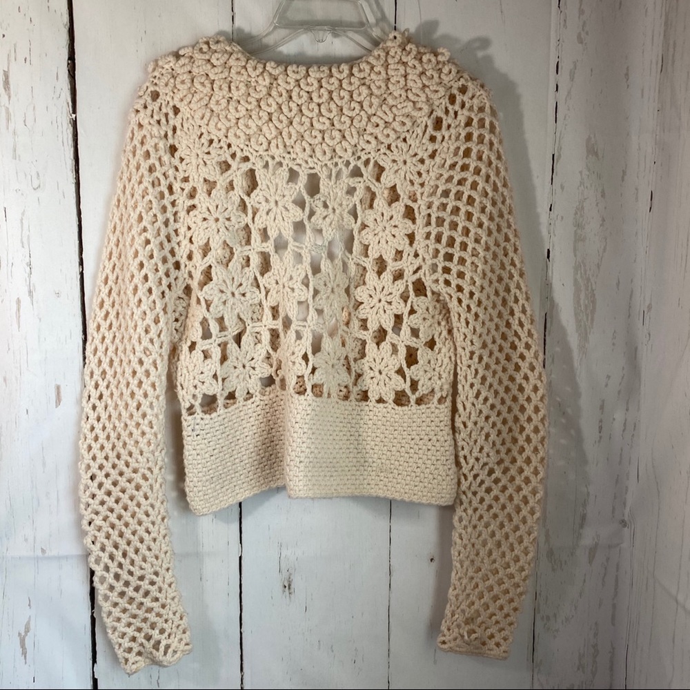 Nine & Co Vtg Beige Small Crochet Granny Knit - Picture 2 of 6